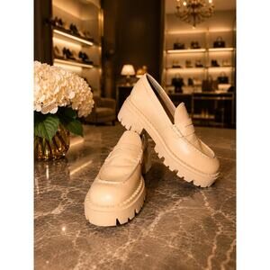 Free People Lyra Cantaloupe Leather Lug Sole Penny Loafers US 8 EUR 38.5 EUC Fun